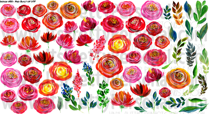 DESIGN #35- Painted Florals- UV DTF Decal Gang  Sheet 22"x12"