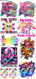 DESIGN #38- Bright 90s DTF Gang Sheet 22"x48" (Fabric Transfers)