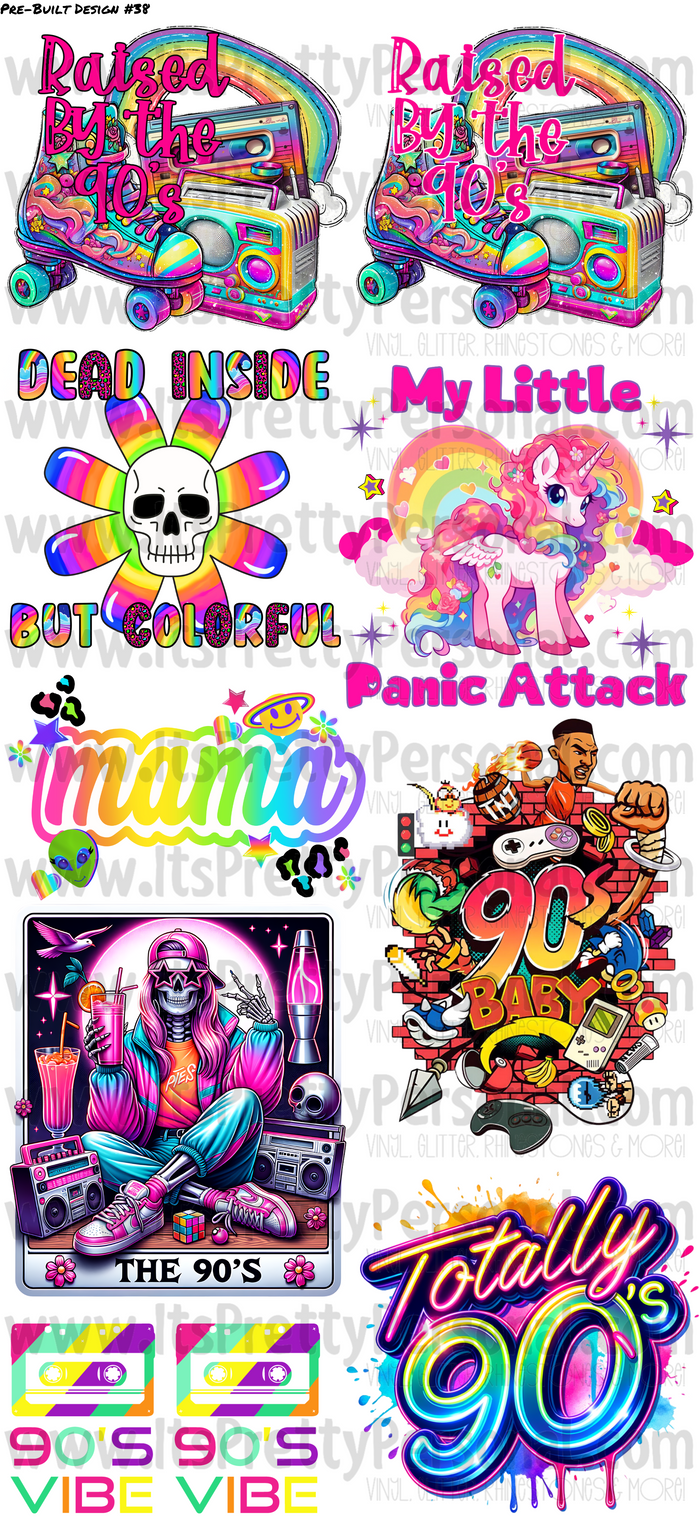 DESIGN #38- Bright 90s DTF Gang Sheet 22"x48" (Fabric Transfers)