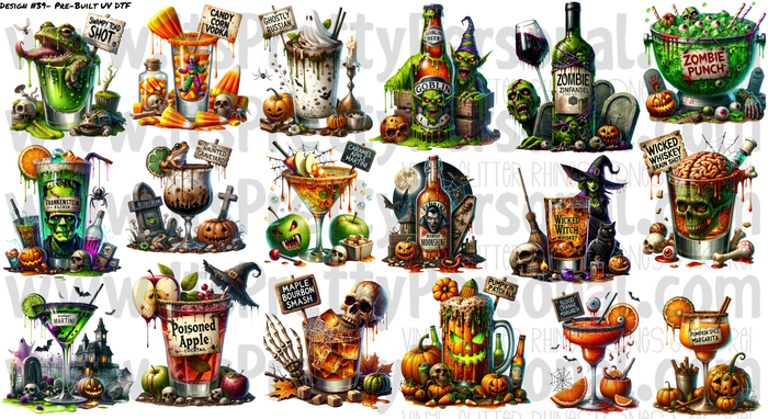 DESIGN #39- Haunted Cocktails 2- UV DTF Decal Gang  Sheet 22"x12"