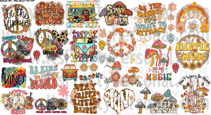 DESIGN #4- Hippie UV DTF Decal Gang Sheet 22"x12"