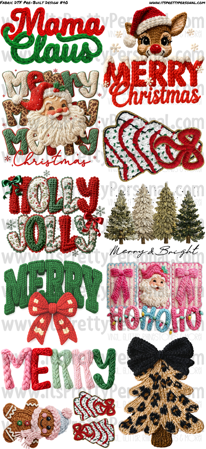 DESIGN #40- Faux Yarn Christmas DTF Gang Sheet 22"x48" (Fabric Transfers)