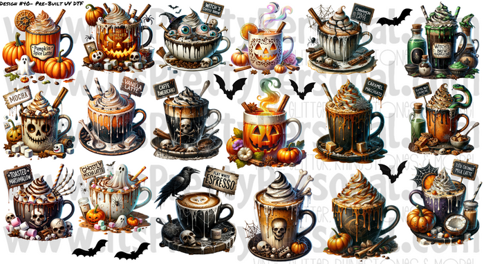 DESIGN #40- Haunted Coffee- UV DTF Decal Gang  Sheet 22"x12"