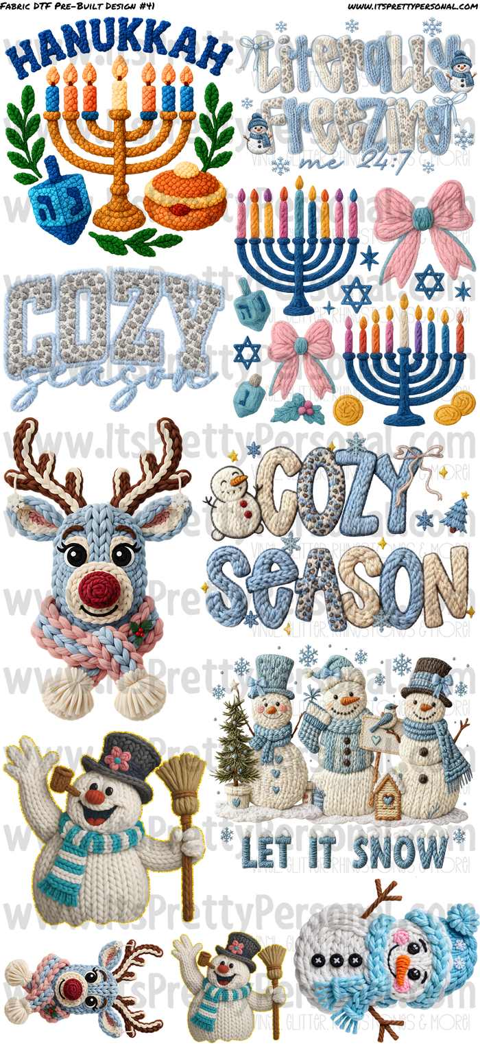 DESIGN #41- Faux Yarn Winter/Hanukkah DTF Gang Sheet 22"x48" (Fabric Transfers)