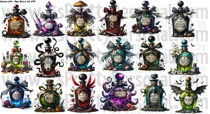 DESIGN #41- Haunted Poison Bottles- UV DTF Decal Gang  Sheet 22"x12"