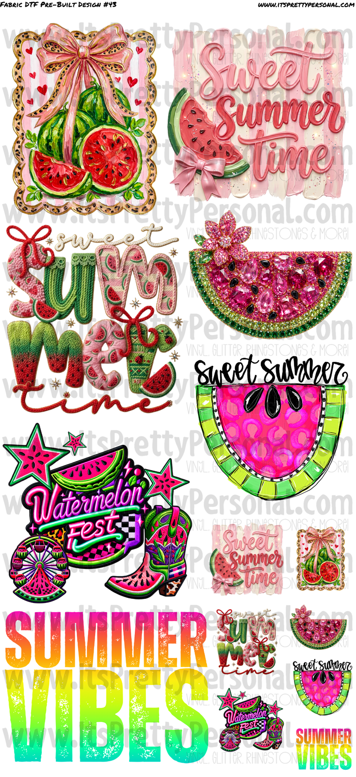 DESIGN #43- Summer Watermelon DTF Gang Sheet 22"x48" (Fabric Transfers)