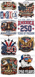 DESIGN #46- 250th America Anniversary DTF Gang Sheet 22"x48" (Fabric Transfers)