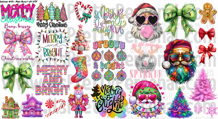 DESIGN #47- Bright Rainbow Christmas - UV DTF Decal Gang  Sheet 22"x12"