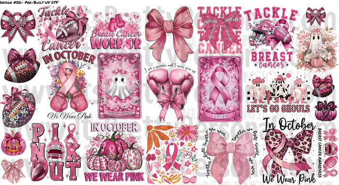 DESIGN #50- Breast Cancer Awareness - UV DTF Decal Gang  Sheet 22"x12"