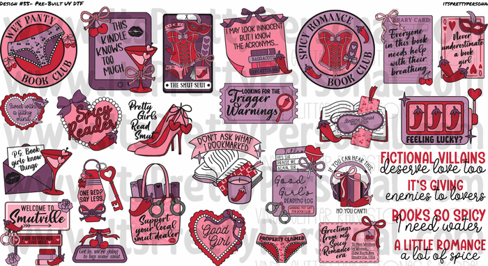 DESIGN #55- Book Club Spicy Smut- UV DTF Decal Gang  Sheet 22"x12"