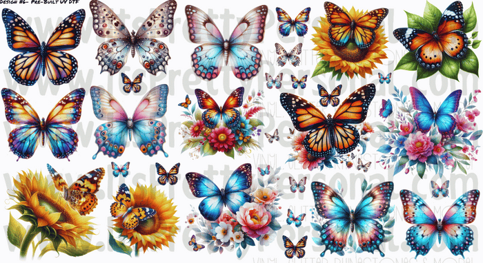DESIGN #6- Butterflies UV DTF Decal Gang Sheet 22"x12"