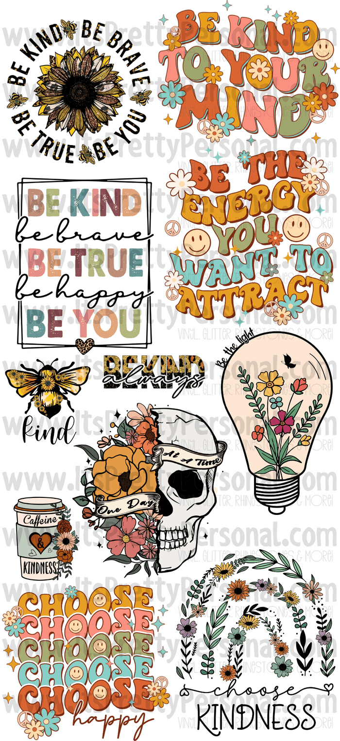 DESIGN #8- Be Kind DTF Gang Sheet 22"x48" (Fabric Transfers)