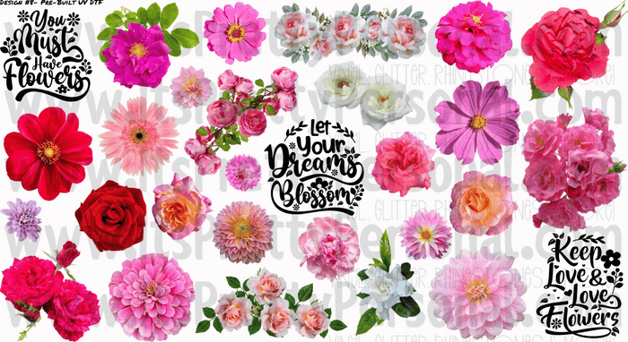 DESIGN #8- Flowers UV DTF Decal Gang Sheet 22"x12"