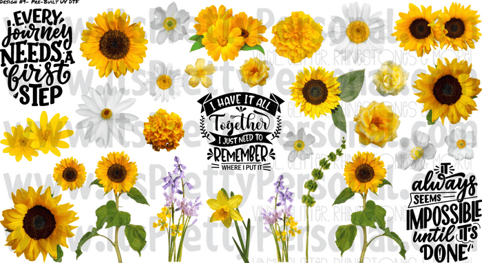 DESIGN #9- Yellow Flowers UV DTF Decal Gang Sheet 22"x12"