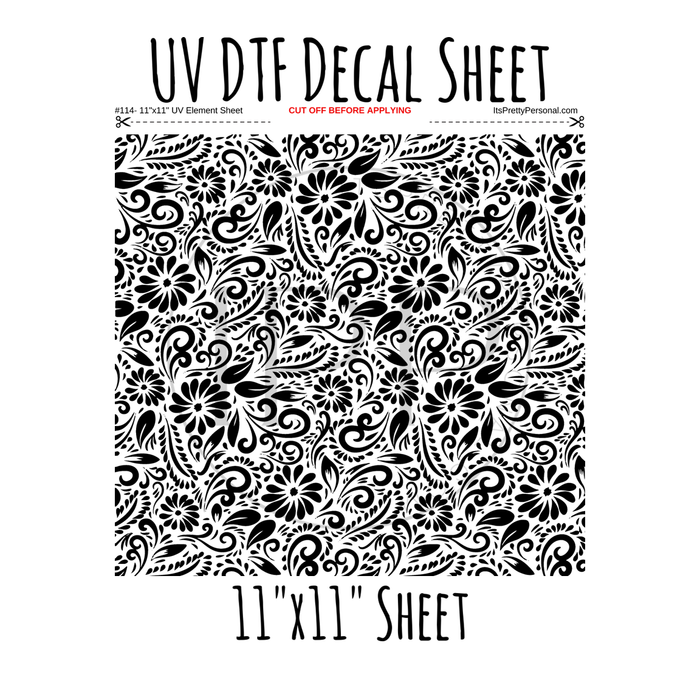 Large 11"x11"- #114-Western Tooled Leather Pattern- UV DTF Decal SHEET