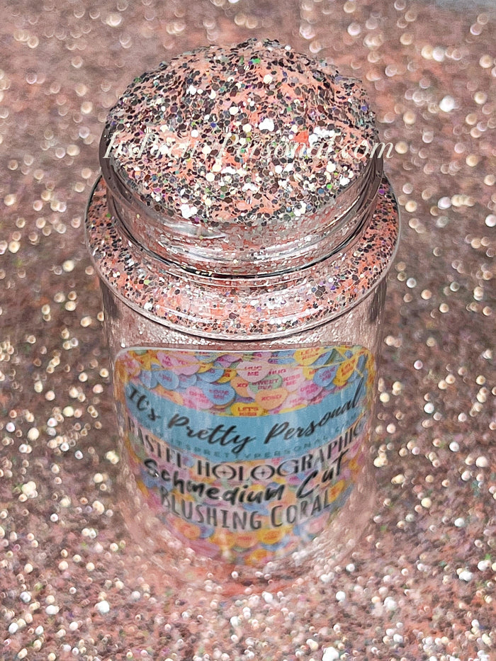 SCHMedium Cut- "Blushing Coral" -Pastel Peach Holographic Glitter