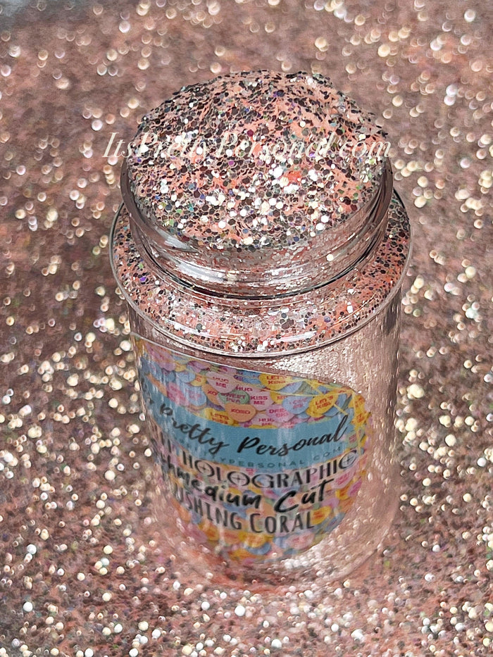 SCHMedium Cut- "Blushing Coral" -Pastel Peach Holographic Glitter