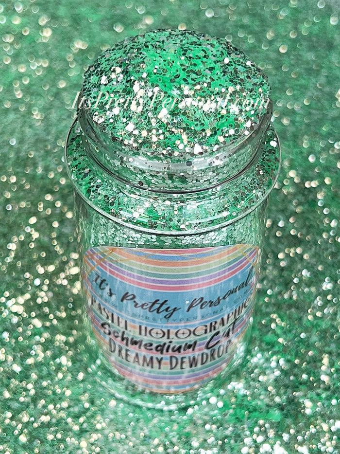 SCHMedium Cut- "Dreamy Dewdrop" -Pastel Green Holographic Glitter