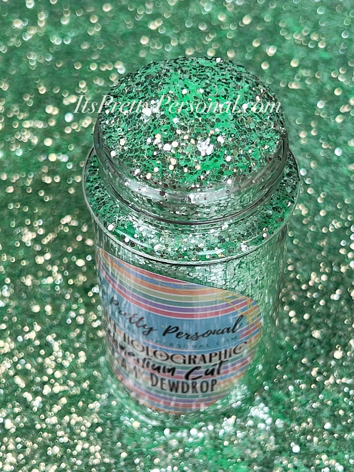 SCHMedium Cut- "Dreamy Dewdrop" -Pastel Green Holographic Glitter