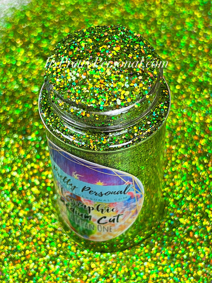 SCHMedium Cut- "You're A Mean One" -Holographic Green Glitter