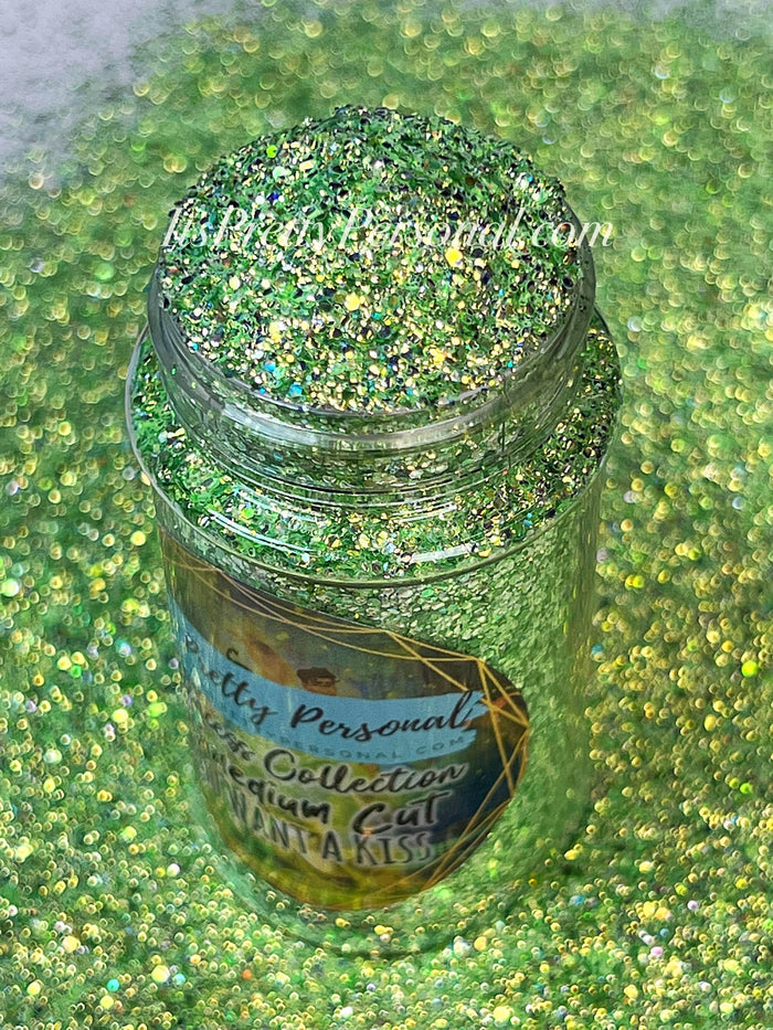 “SCHmedium Cut You Want A Kiss?"- Princess Glitter Collection Green