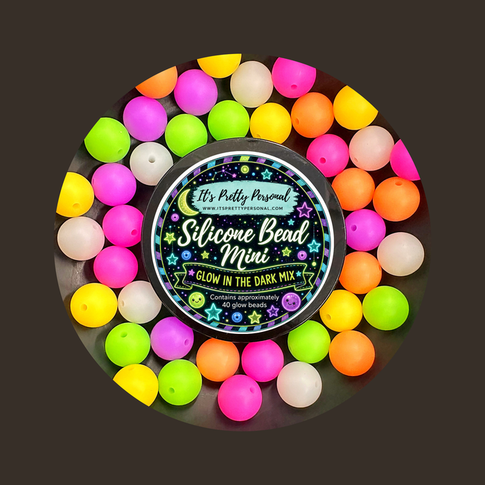 SILICONE BEAD MINI JAR- GLOW IN THE DARK- Approximately 40 beads