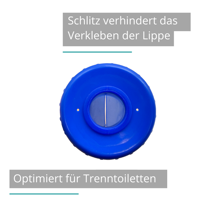 Eine blaue Kunststoffscheibe mit Silikon-Membran, dargestellt auf weißem Hintergrund.