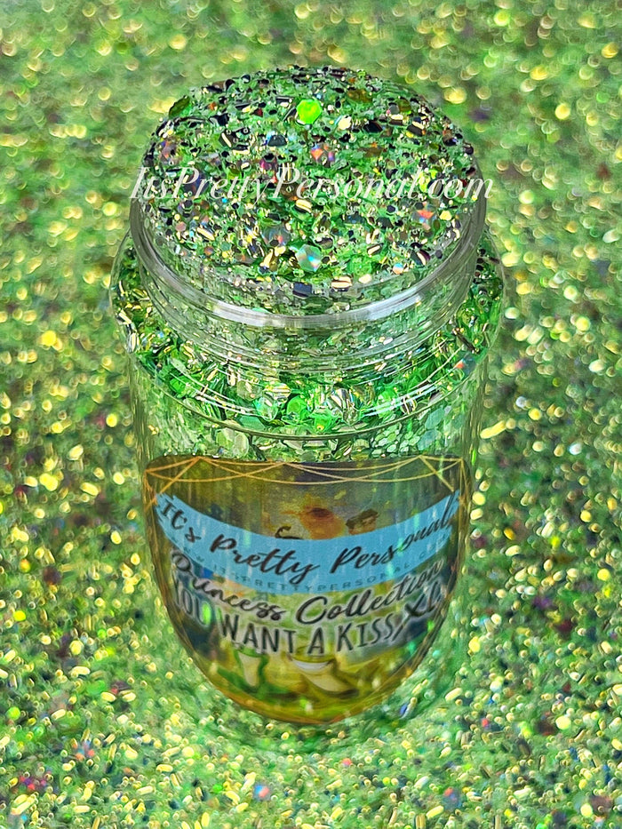 "You Want A Kiss? XL"- Princess Glitter Collection Green